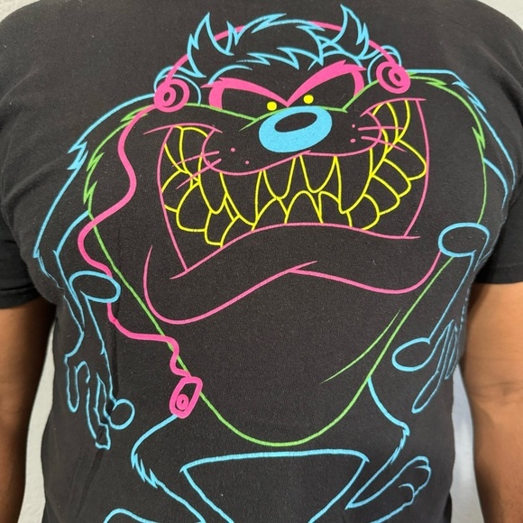 Vtg Looney Tunes Tasmanian Devil Men Black Crew Neck T-Shirt Size L 100% Cotton - Picture 4 of 11